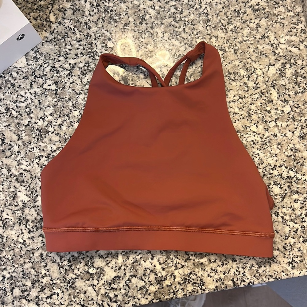 High neck orange lululemon sports bra